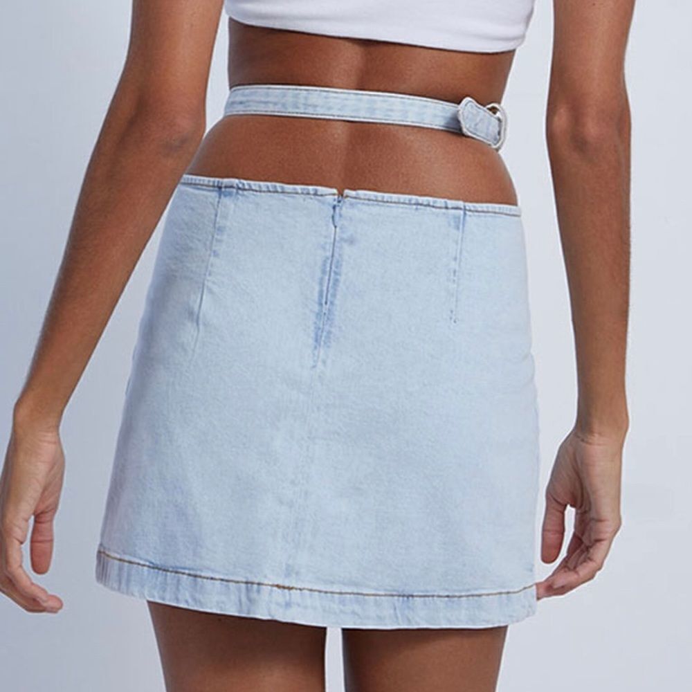 WEWOREWHAT Denim Cut Out Mini Skirt NWT Size S - Picture 10 of 10